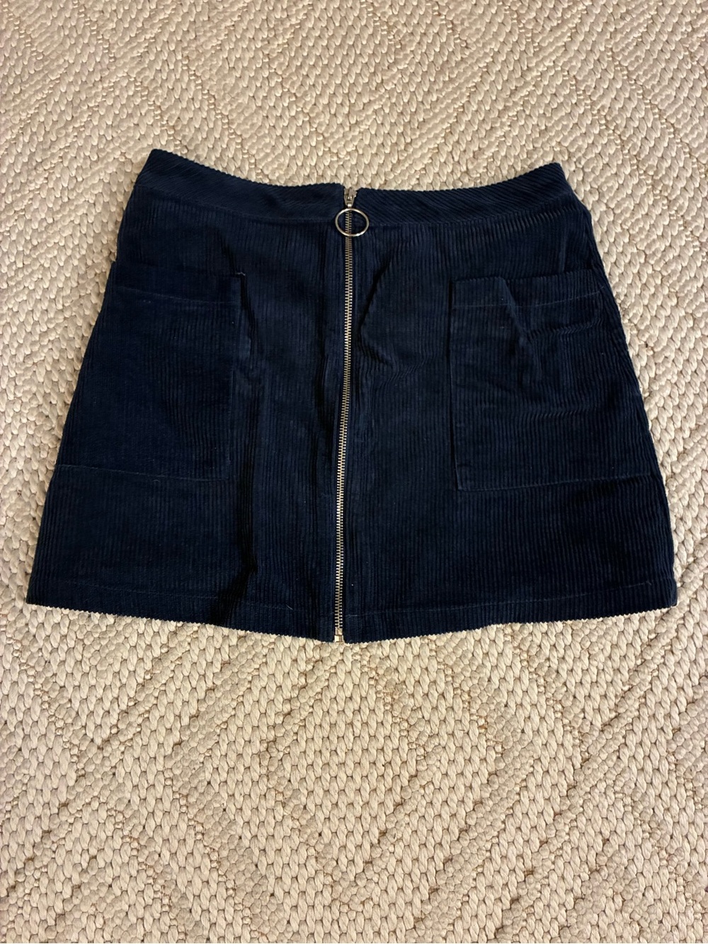 Front-Zip Blue Corduroy Mini Skirt